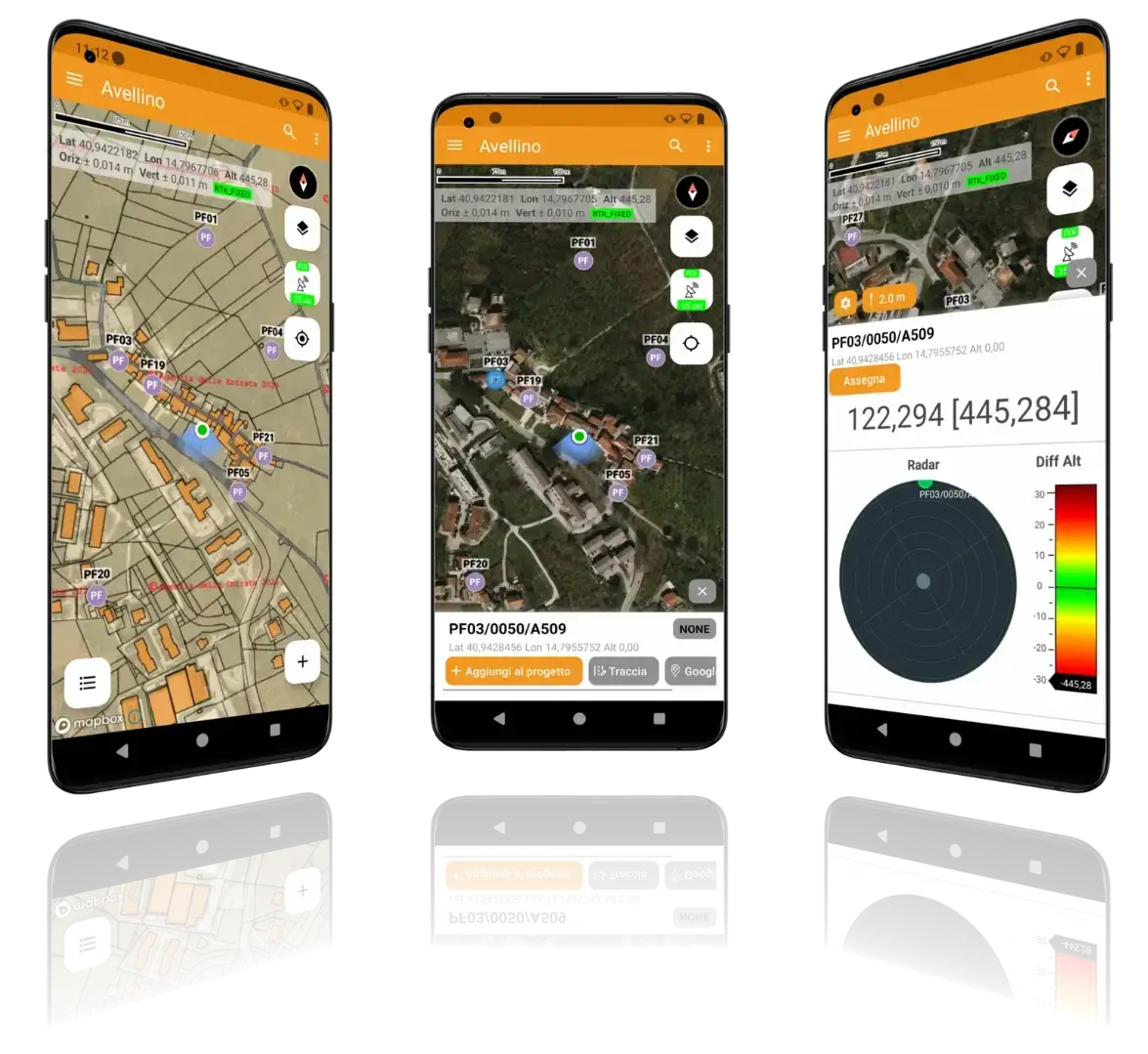 App Analist Mobile connessa via Bluetooth al rover GNSS RTK ProTRACK